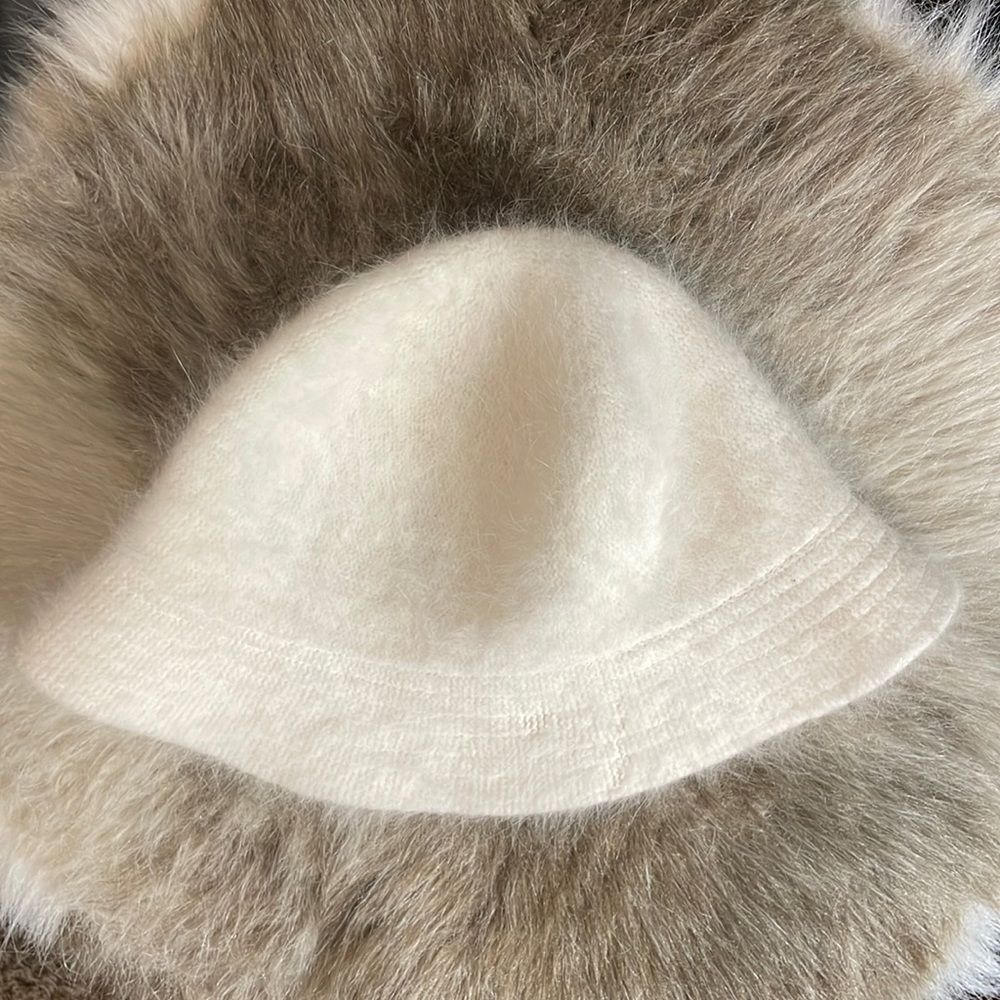 Vintage White / Cream Paris Accessories Angora Fur Blend Furry Bucket Hat